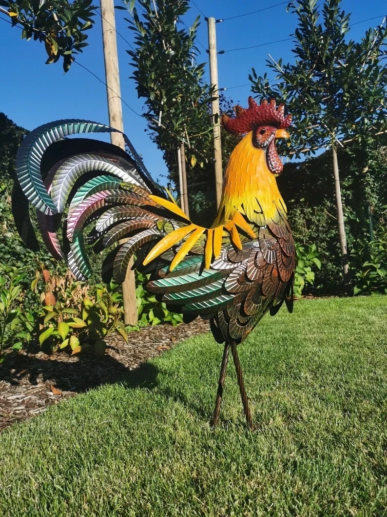 Garden Decorations Metal Sculpture Iron Rooster Statue Home Decoration Outdoor Handicraft Shelf Wall Animal Craft Gift 230609