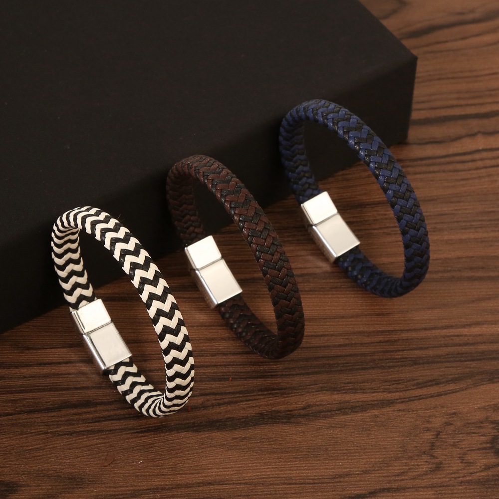 Simple Design White Black Blue Leather Bracelet Jewelry for Women Gift