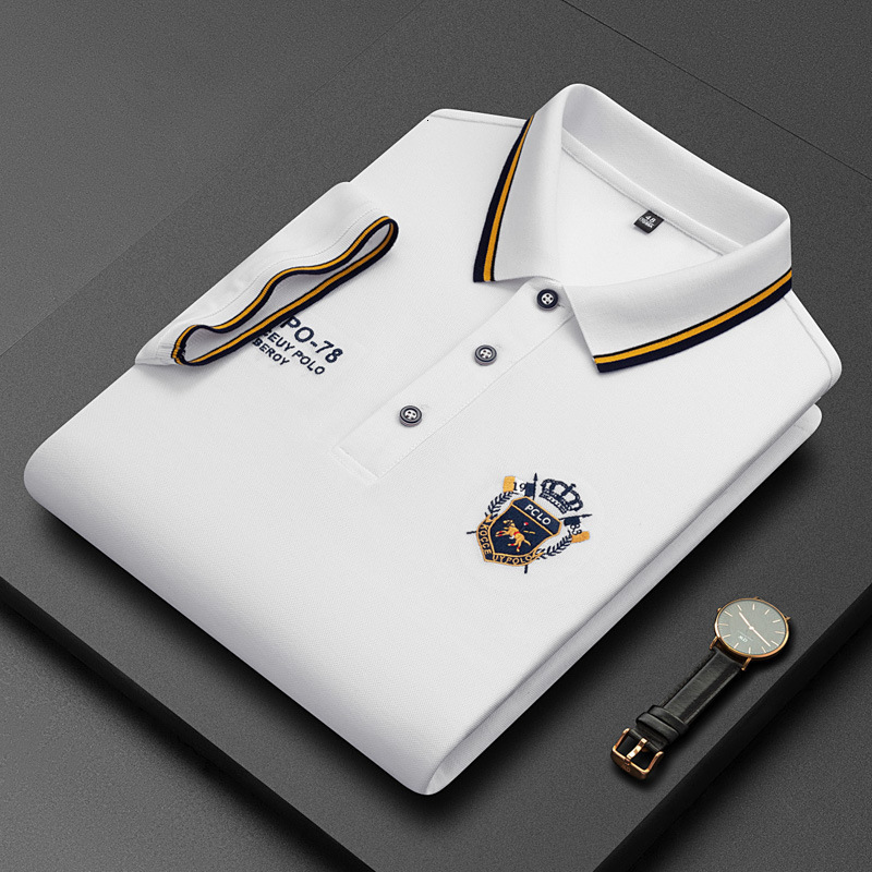 Mens Polos Summer Korean Fashion Polo Shirt Embroidered Cotton Lapel Collar Short Sleeves Tops 230609