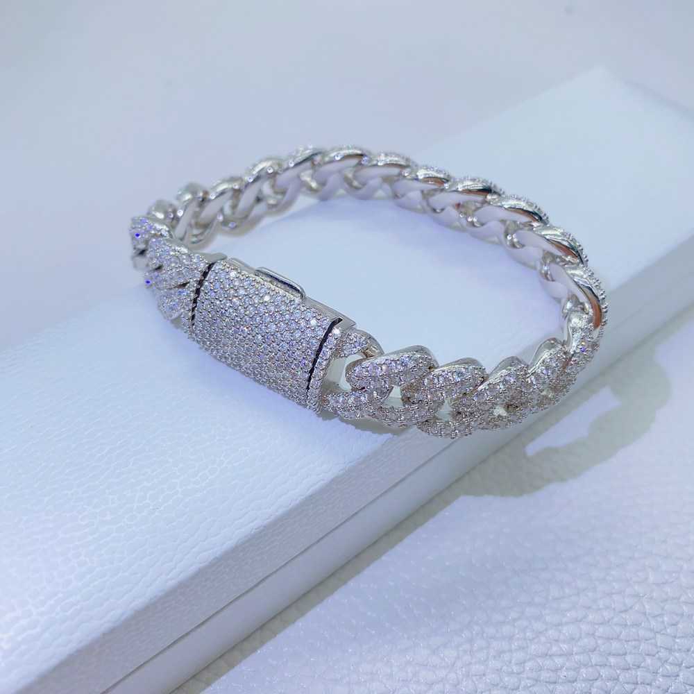 necklace moissanite chain 12mm 2 Rows Micro Paved Cuban Bracelet D VVS Lab Dia k Iced Out Sier
