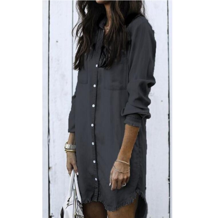 New Casual Dresses Summer Y2k Women Denim Shirt Dress Vintage Blue Jean Blouses Long Sleeve Ladies Tops Blouse Femme Mini Short Dresses