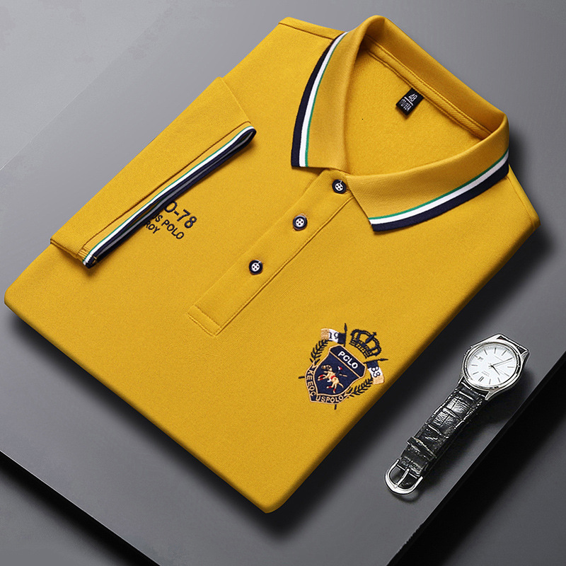 Mens Polos Summer Korean Fashion Polo Shirt Embroidered Cotton Lapel Collar Short Sleeves Tops 230609
