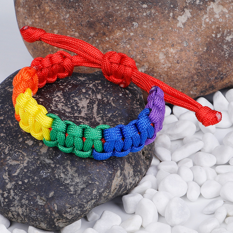 Handmade Adjustable Rainbow Paracord Bracelet for Men Women Gift