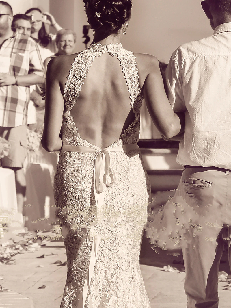 Vintage Lace Mermaid Wedding Dresses Backless Sexy Halter Long Bridal Gowns Sleeveless Champagne Lining Women Reception Dress 2023