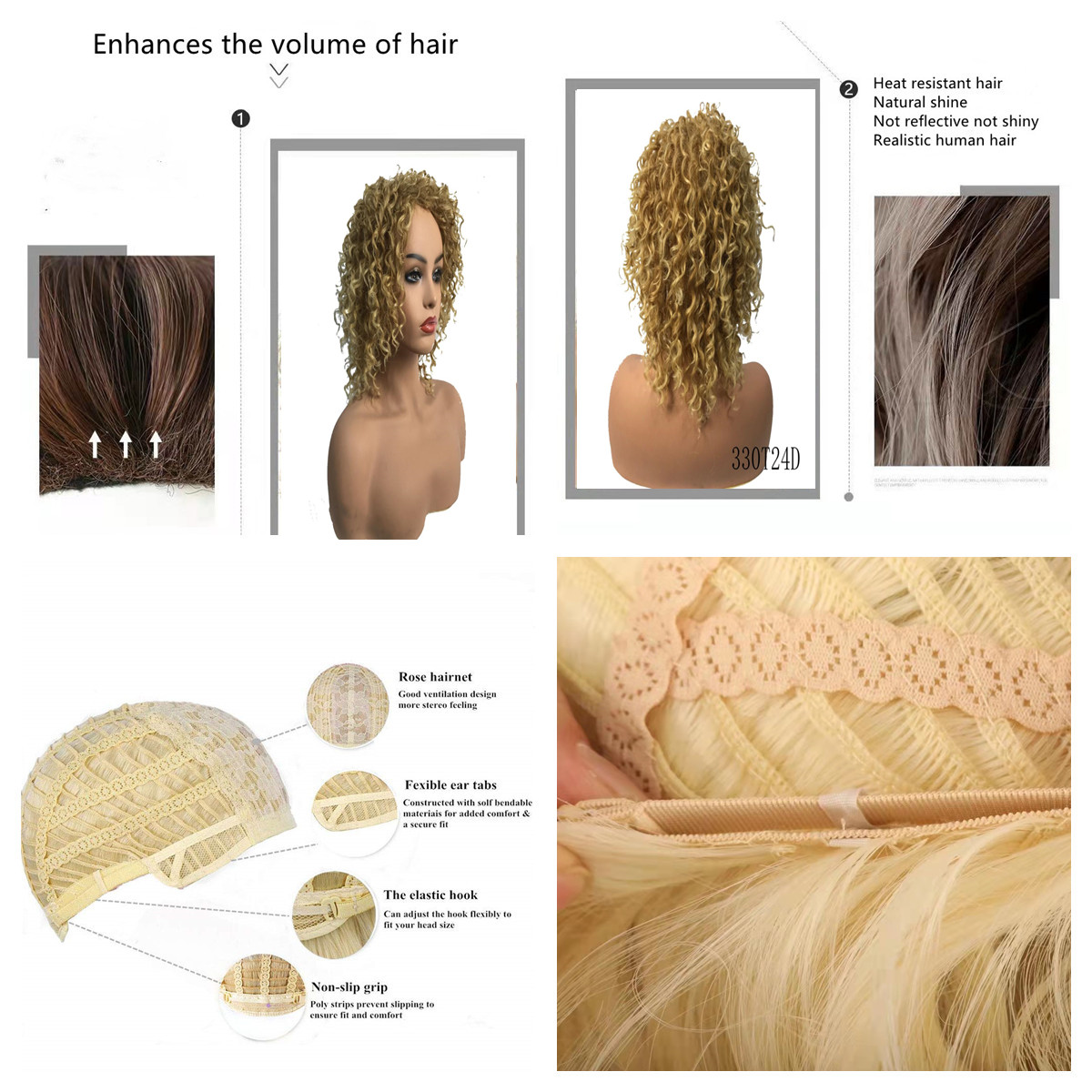 Womens curly wig Loose wavy wig naturally curly synthetic heat resistant braid full wig with bangs