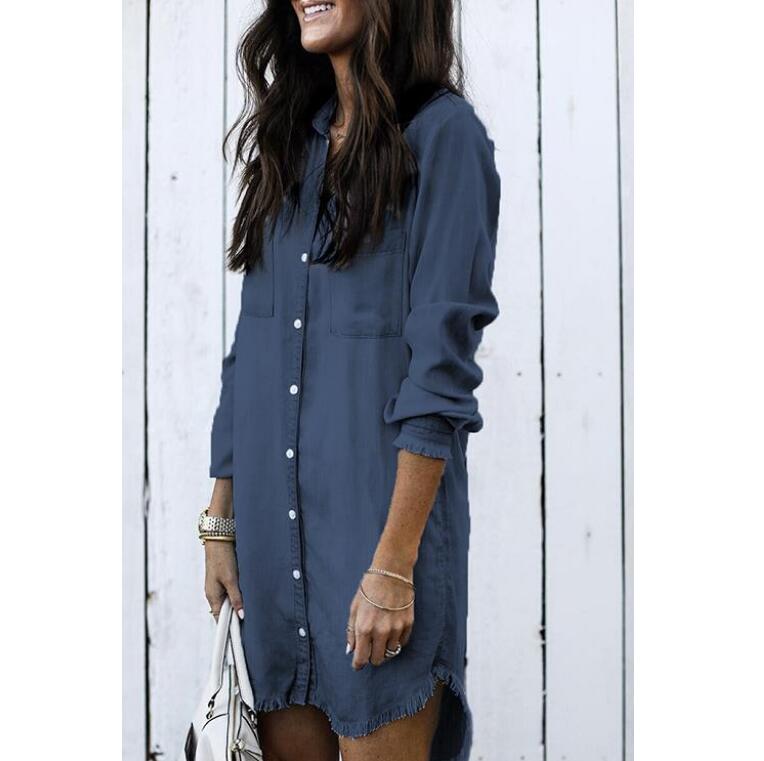 New Casual Dresses Summer Y2k Women Denim Shirt Dress Vintage Blue Jean Blouses Long Sleeve Ladies Tops Blouse Femme Mini Short Dresses