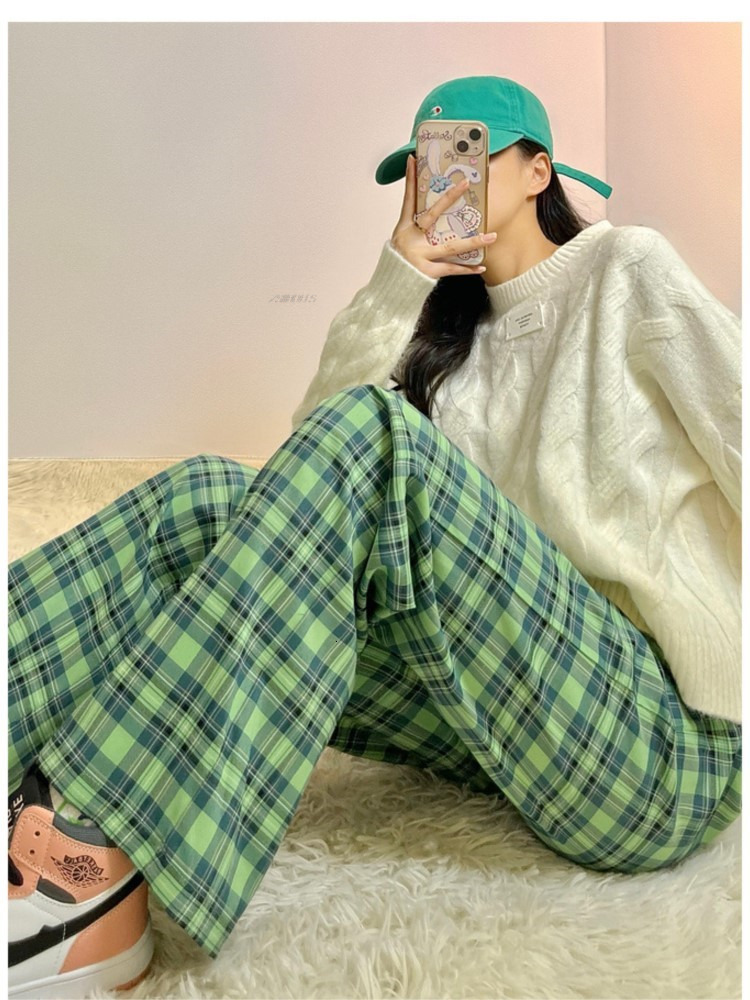 Womens Pants Capris Women pants Loose Wide y2k Leg Trousers Retro Teenagers Straight Hiphop goth korean clothes Green Plaid Oversized 230609