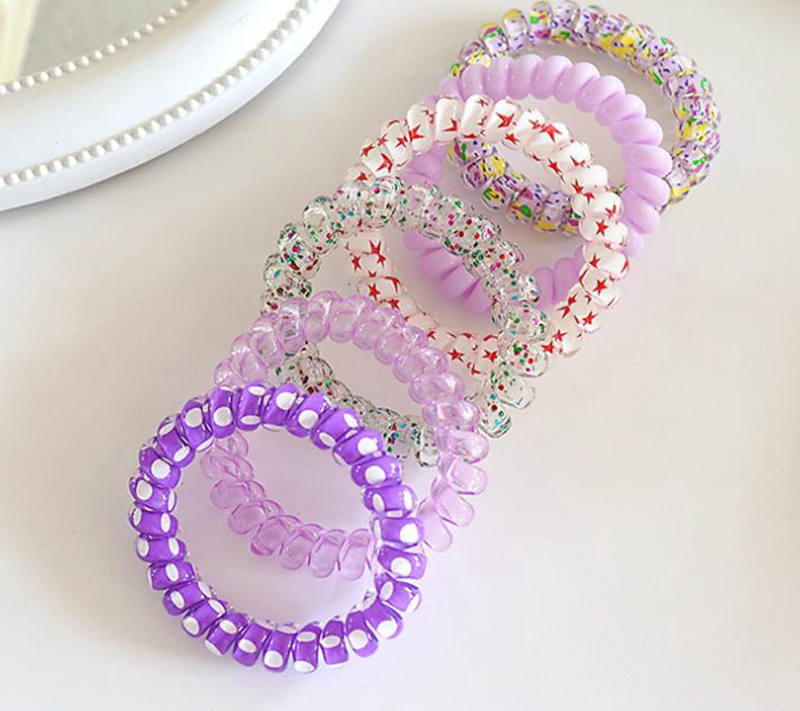 Hair Ties Candy Colors Spiral Bracelets Phone Cord Ponytail Holders Elastic Hairband Hair Coils Hair Accessories 6pcs a bag 5 Colors DW6880
