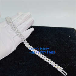 necklace moissanite chain 12mm 2 Rows Micro Paved Cuban Bracelet D VVS Lab Dia k Iced Out Sier