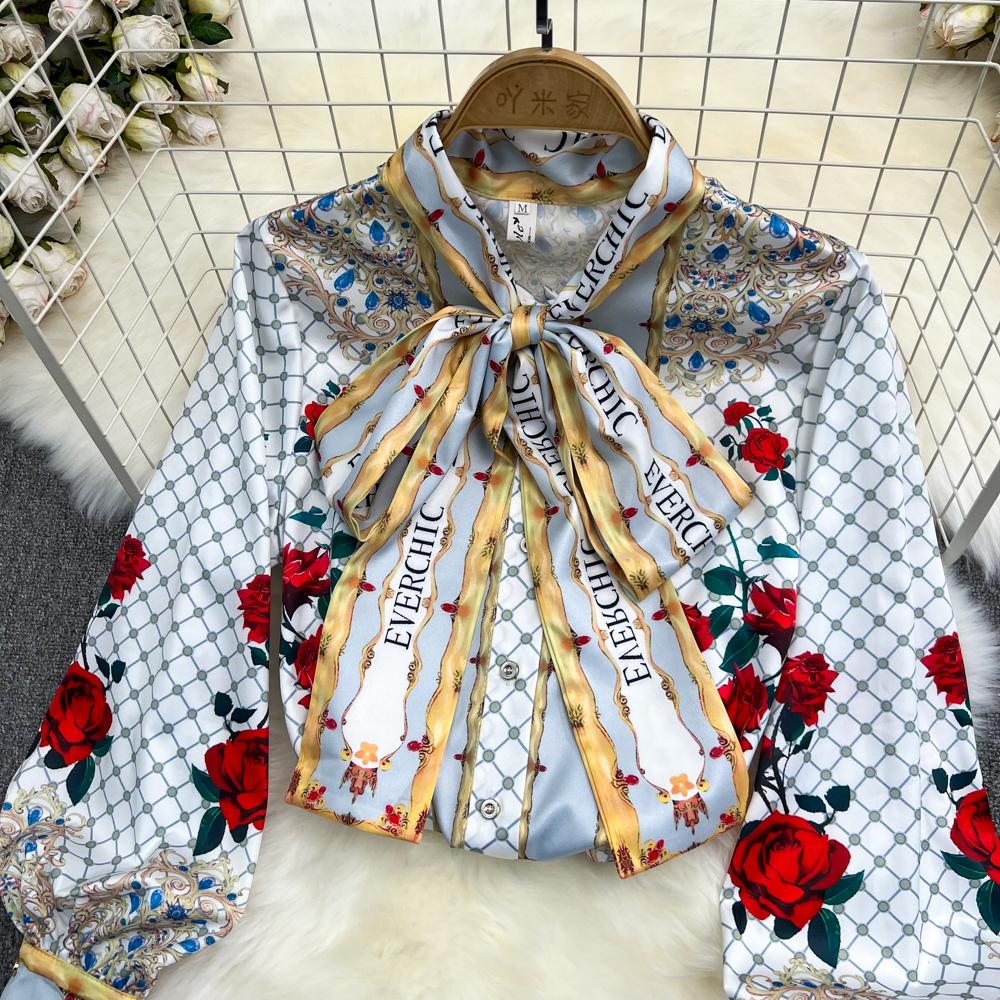 Two Piece Dress Fashion Runway Summer Skirt Suit Women's Rose Floral Print Blouse And A Line Bodycon Midi Mermaid Skirt 2 Two Piece Set 2023