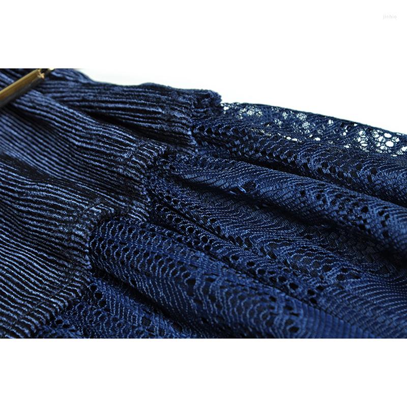 Casual Dresses QUALITY Est HIGH Fashion 2024 Fall Runway Dress Womens Lace Stitching Mesh With Long Sleeves Belt