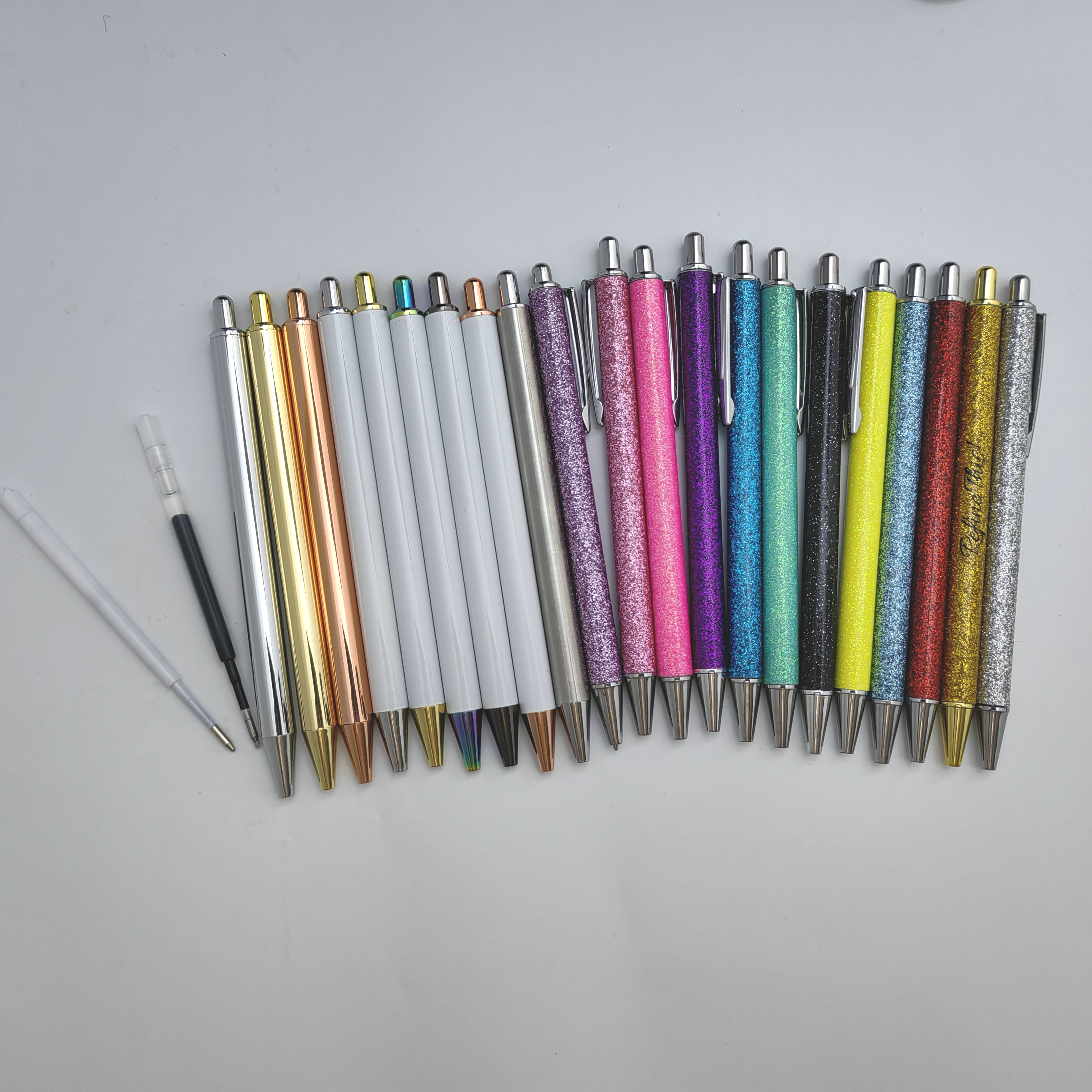 Solid Pure White Metal Pen Blank Retractable No Clip Printing Epoxy Resin Glittering Vinyl UV Dtf Wrap Diy Gifts Gel ink Pens Straight stainless steel