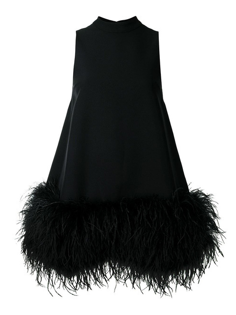 Basic Casual Dresses TWOTWINSTYLE Feather Fur Dress For Women O Neck Sleeveless Loose Tassel A Line Dresses Female Streetwear Summer Fashion 230609