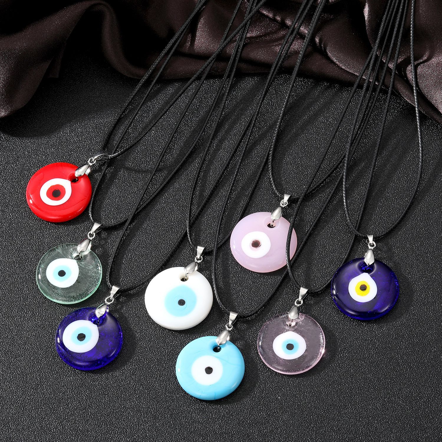 30MM Coloured Glaze Blue Evil Eye Necklaces Fashion Lucky Turkish Key Necklace For Friend Jewelry Gift