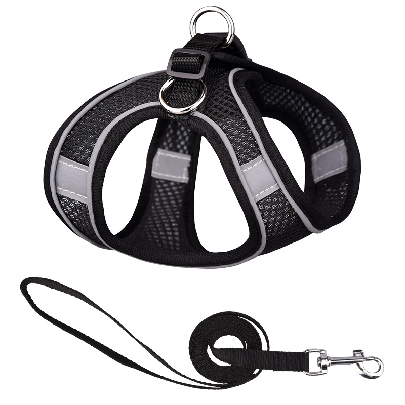 Comfortable Air Mesh Harness and Leash Set with Reflective Strip Step-in Outdoor Pet Vest for Dog Breeds