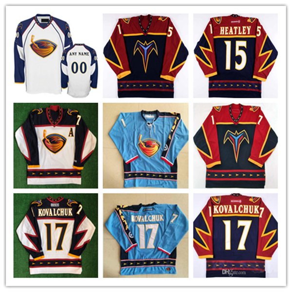 Vintage Atlanta Thrashers Hockey Jerseys 15 Dany Heatley 17 Ilya Kovalchuk Zach Bogosian Marian Hossa Kari Lehtonen Johan Hedberg Stitched Blue Navy White
