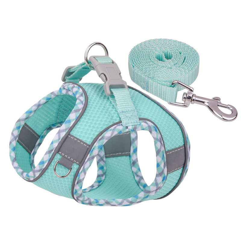 Soft Air Mesh Dog and Leash Set High Tensity Breathable Lightweight Pet Vest Harness from XXS-L