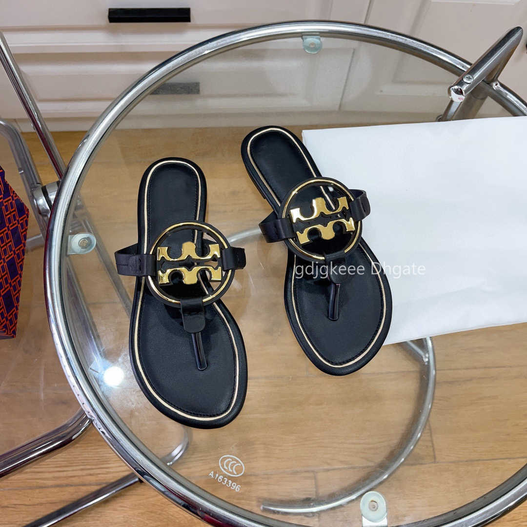 2023 Designer tory slide famous miller metallic embossed leather tb sandal tory slippers tory sandal woman shoe black slides flip flops ladies with box 35-41