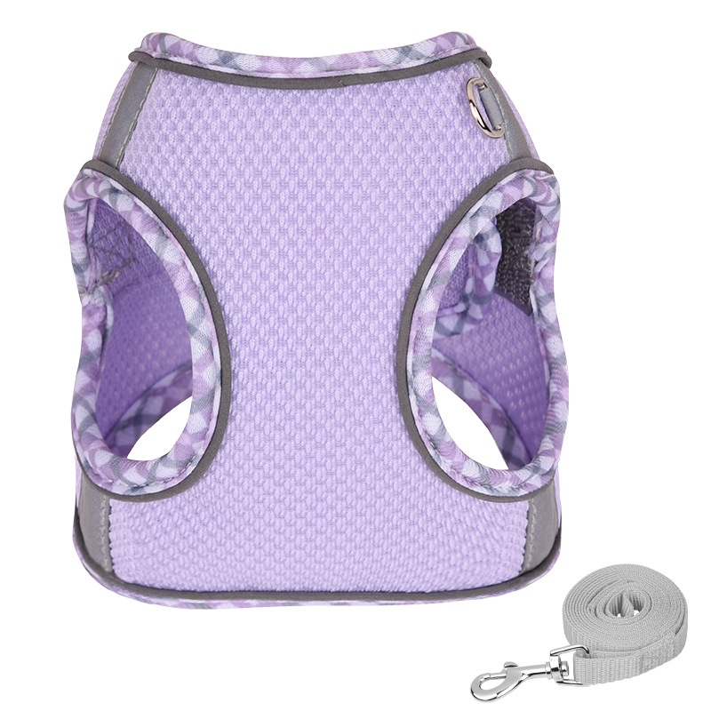 Soft Air Mesh Dog and Leash Set High Tensity Breathable Lightweight Pet Vest Harness from XXS-L