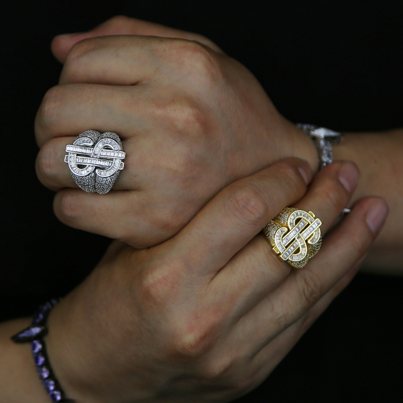 Luxury Designer Finger Ring High Quality Paved Full Cz Stone Gold Silver Color Punk Styles Hip Hop Jewelry