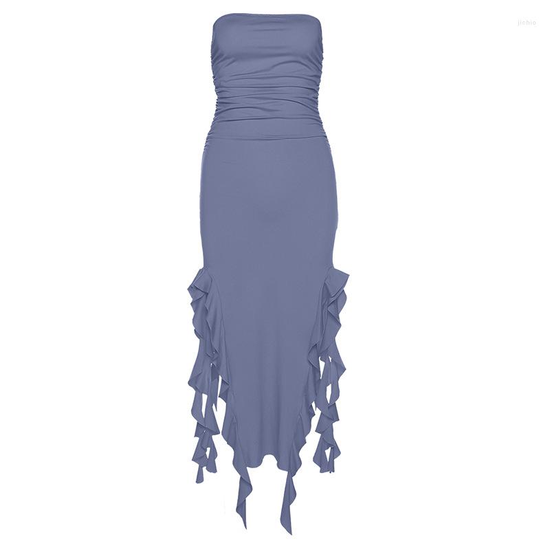 Casual Dresses Asymmetrical Long Ruffles Sexy Tube Dress Fashion Off Shoulder Bodycon Beach Club Party Summer Women Sundress