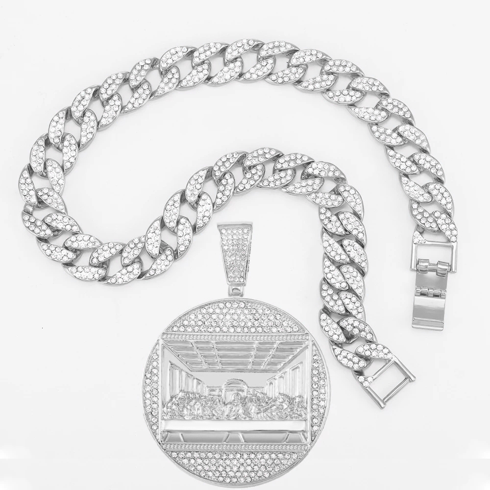 Pendant Necklaces Full Drilling Last Supper Pendant Necklace Men's Jewelry Iced Out Cuban Link Necklaces Fashion Men Hip Hop Jewelry Men Chain 23