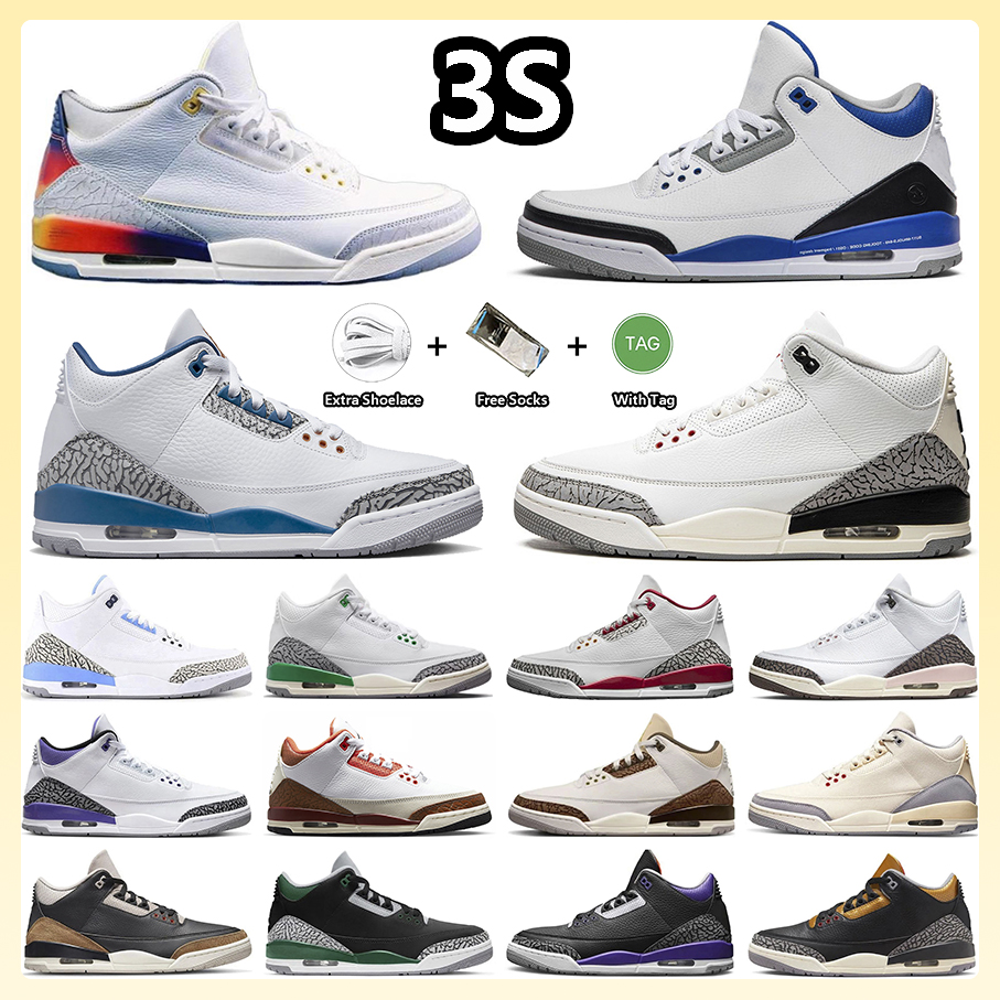 

Jumpman 3 3s Basketball Shoes White Cement Fragment Palomino White Cement Lucky Green UNC Muslin Dark Iris Neapolitan Medellin Sunset Sneakers for Men and Women, Item#42