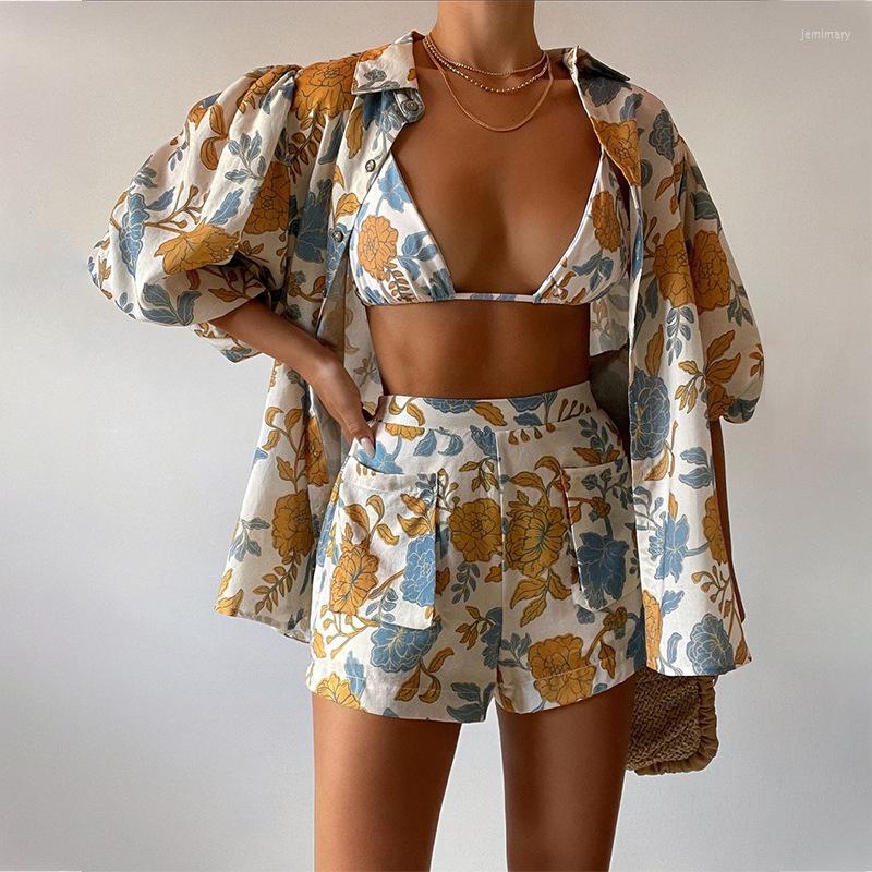 Women' Tracksuits Women Elegant Fashion Tracksuit Outfits Summer Casual Vacation Floral Print Shirt Strap Bra Pocket Shorts 3 Piece Set
Women' Tracksuits Women Elegant Fashion Tracksuit Outfits Summer Casual Vacation Floral Print Shirt Strap Bra Pocket Shorts 3 Piece Set