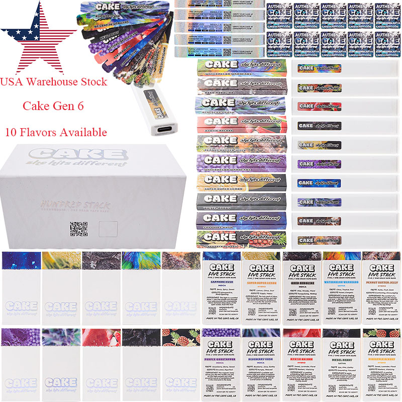 USA Warehouse Stock 100pcs 1ML CAKE Gen 6 Rechargeable E Cigarette Disposable Vape Pen Empty Device Pods Dab Wax Vaporizers Carts Kits With Box Packaging 10 Flavors
USA Warehouse Stock 100pcs 1ML CAKE Gen 6 Rechargeable E Cigarette Disposable Vape Pen Empty Device Pods Dab Wax Vaporizers Carts Kits With Box Packaging 10 Flavors