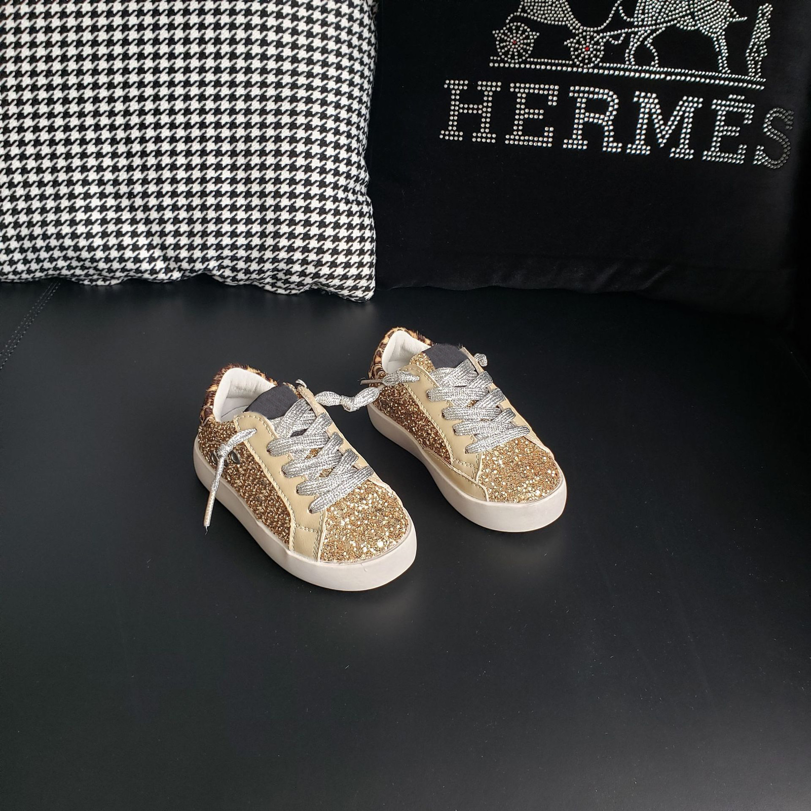 Athletic Outdoor Gold Sequin Tone Sneakers Old School Leather Girl's May Glitter Star Low Top Kids Leopard Shoes 230609