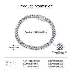 RINNTIN SMB07 Jewelry Cuban k Chain Sterg Sier DE Color Moissanite Dia Bracelet