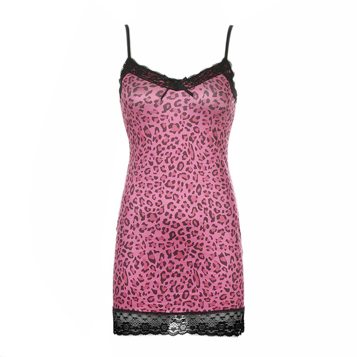 Casual Dresses YHLZBNH Y2K Aesthetics Lace Trim Leopard Printing Party Cami Dresses Egirl Spaghetti Strap Vneck Lace Hem Aline Mini Dress Z0612
