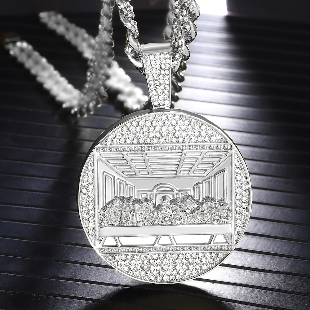 Pendant Necklaces Full Drilling Last Supper Pendant Necklace Men's Jewelry Iced Out Cuban Link Necklaces Fashion Men Hip Hop Jewelry Men Chain 23
