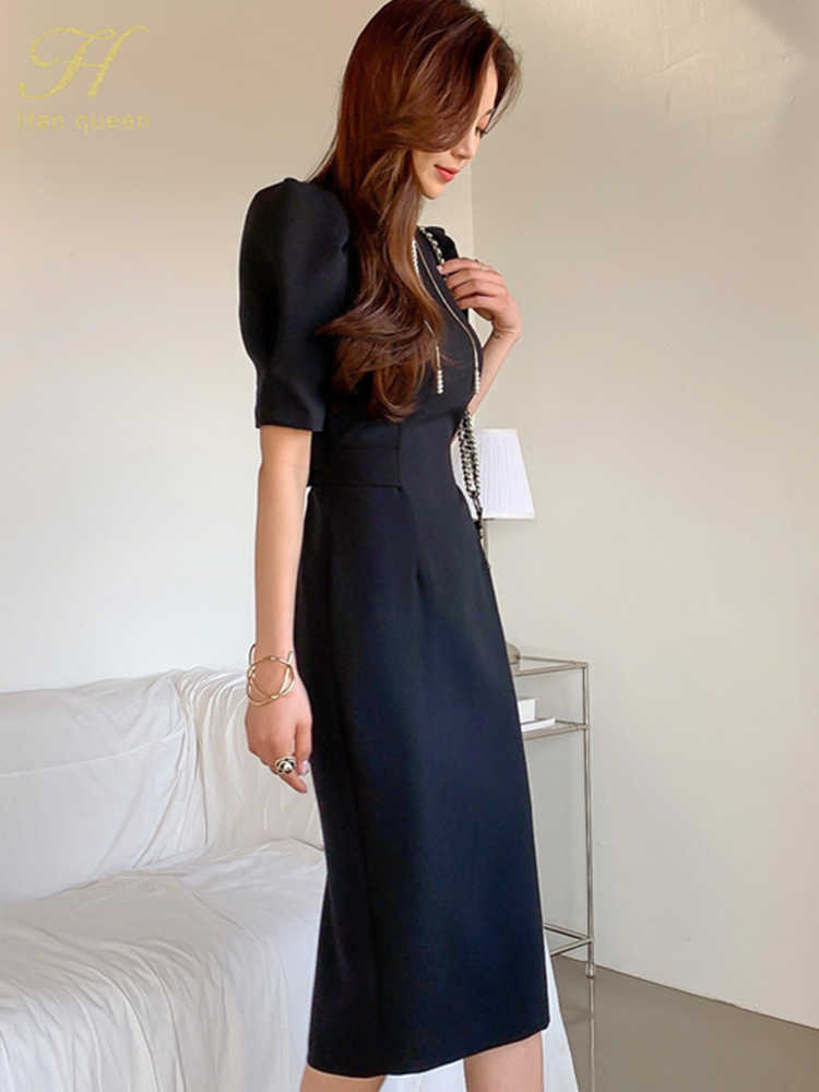 Casual Dresses H Han Queen Hot Sale Spring Summer Dresses Elegant Simple Profession Sheath Pencil Women Dresses Elegant Bodycon Office Vestidos Z0612