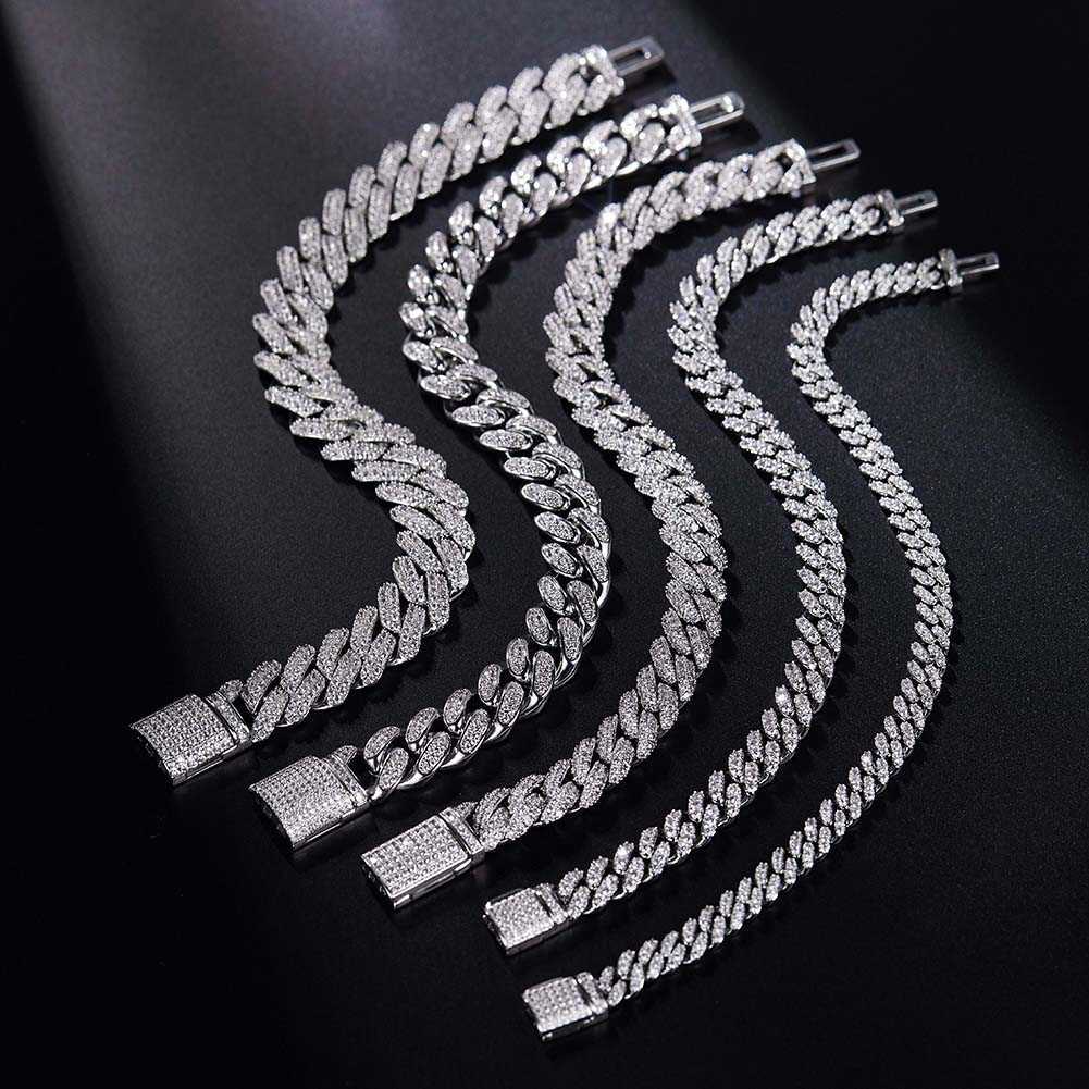 RINNTIN SMB07 Jewelry Cuban k Chain Sterg Sier DE Color Moissanite Dia Bracelet