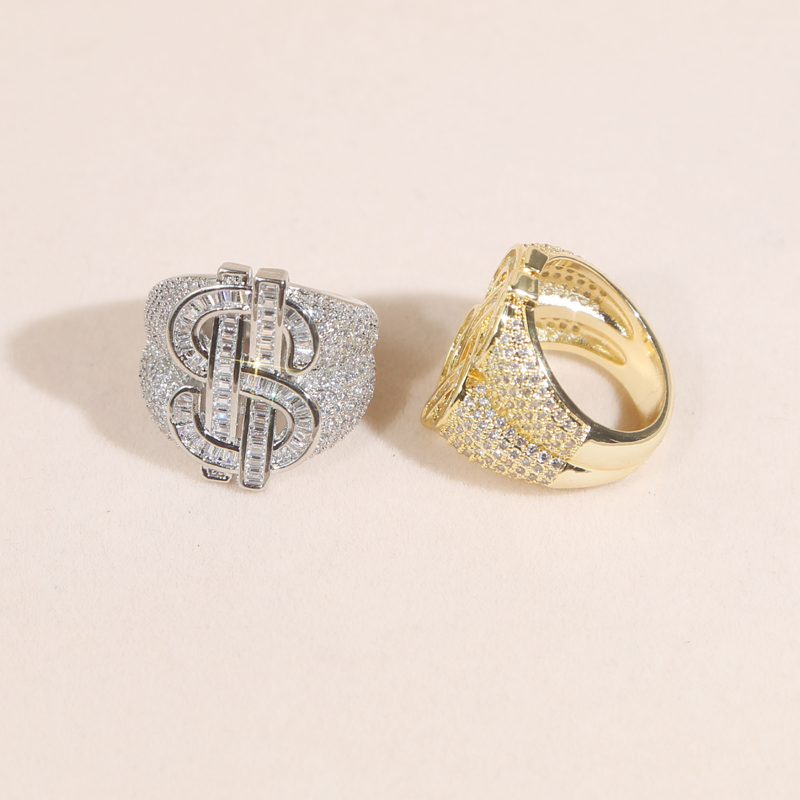 Luxury Designer Finger Ring High Quality Paved Full Cz Stone Gold Silver Color Punk Styles Hip Hop Jewelry