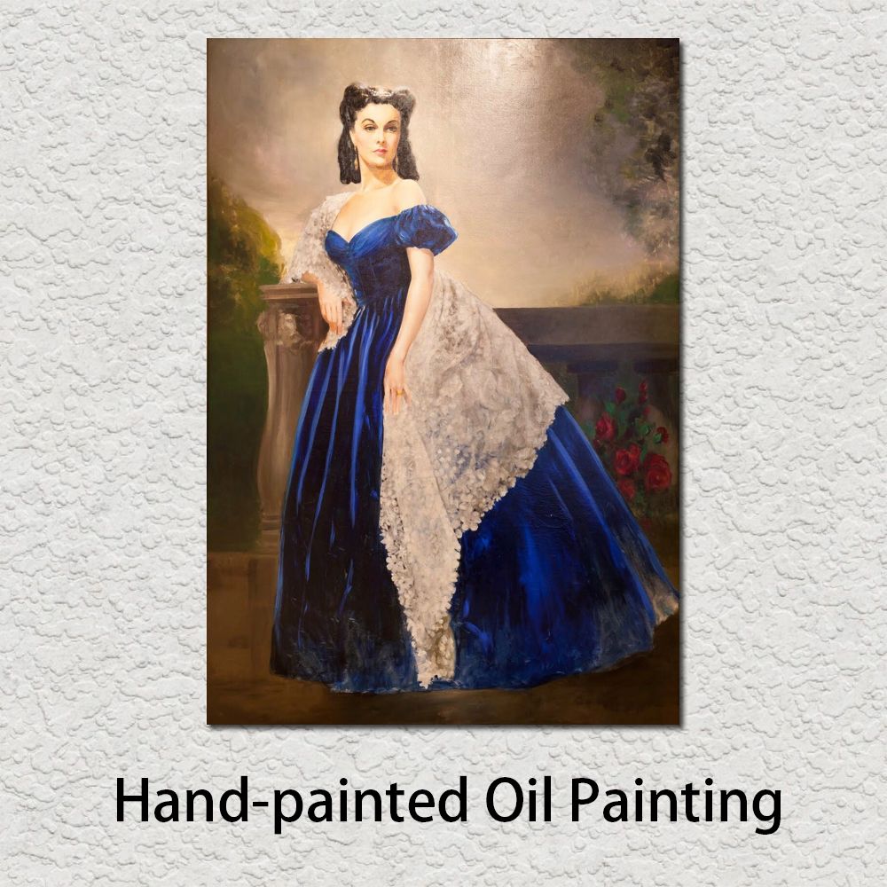 

Classical Canvas Art Painting Portrait of Scarlett O Hara in the Blue Dress Hand Painted Oil Reproduction Beautiful Woman Artwork for Home Office Room Wall Decor