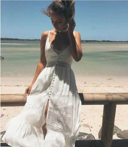 Casual Dresses 2019 Womens Summer Boho Maxi Dress Evening Party Holiday Beach Lace Dresses Sundress Lot Z0612