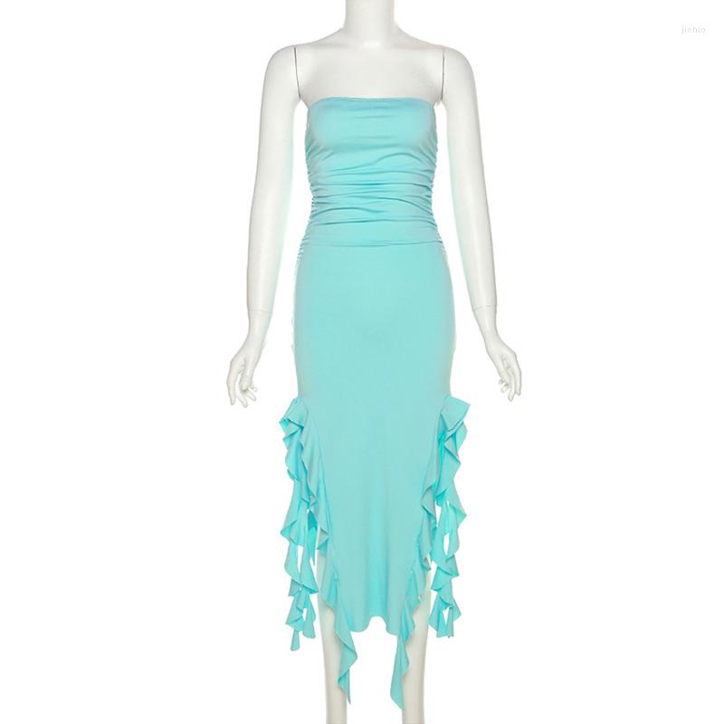 Casual Dresses Asymmetrical Long Ruffles Sexy Tube Dress Fashion Off Shoulder Bodycon Beach Club Party Summer Women Sundress