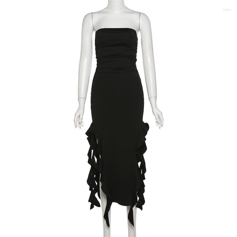 Casual Dresses Asymmetrical Long Ruffles Sexy Tube Dress Fashion Off Shoulder Bodycon Beach Club Party Summer Women Sundress