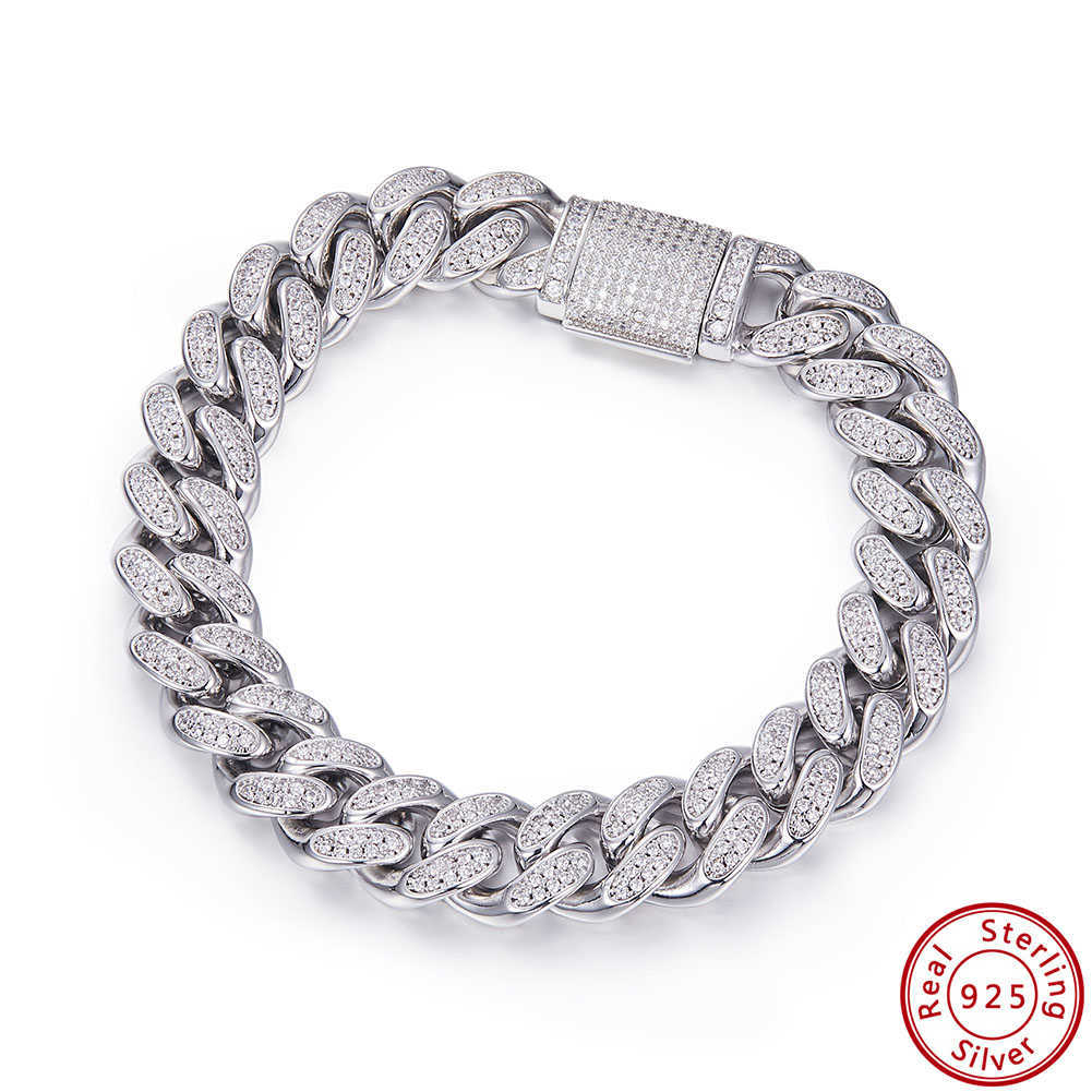 RINNTIN SMB07 Jewelry Cuban k Chain Sterg Sier DE Color Moissanite Dia Bracelet