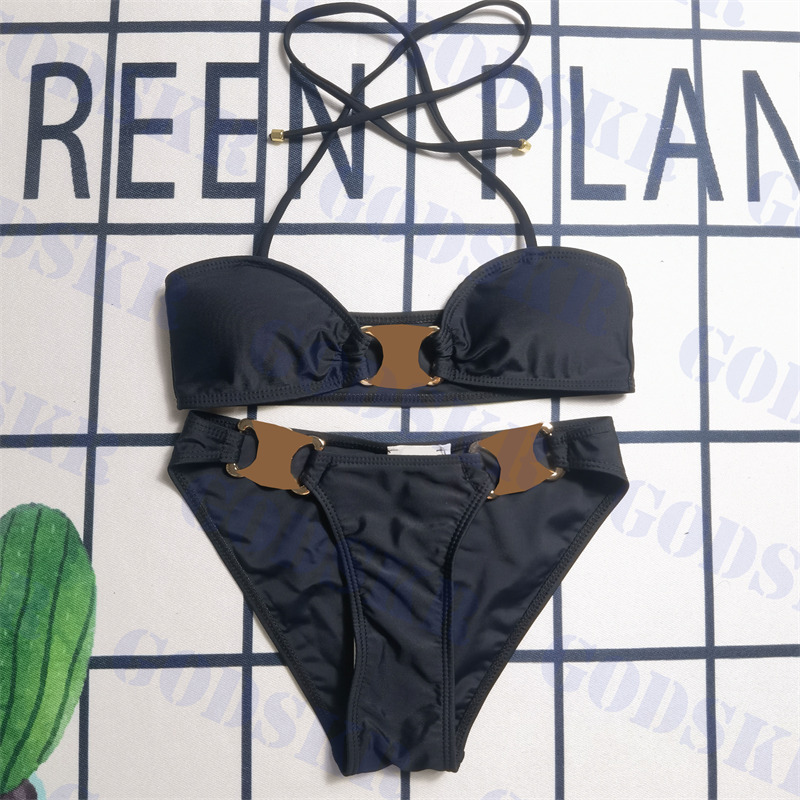 Gold Logo Bikini Womens Bra Swimsuit Sexy Black Halter Swimwear Ladie Underwear Two Piece Set, Cp
Gold Logo Bikini Womens Bra Swimsuit Sexy Black Halter Swimwear Ladie Underwear Two Piece Set, Cp
