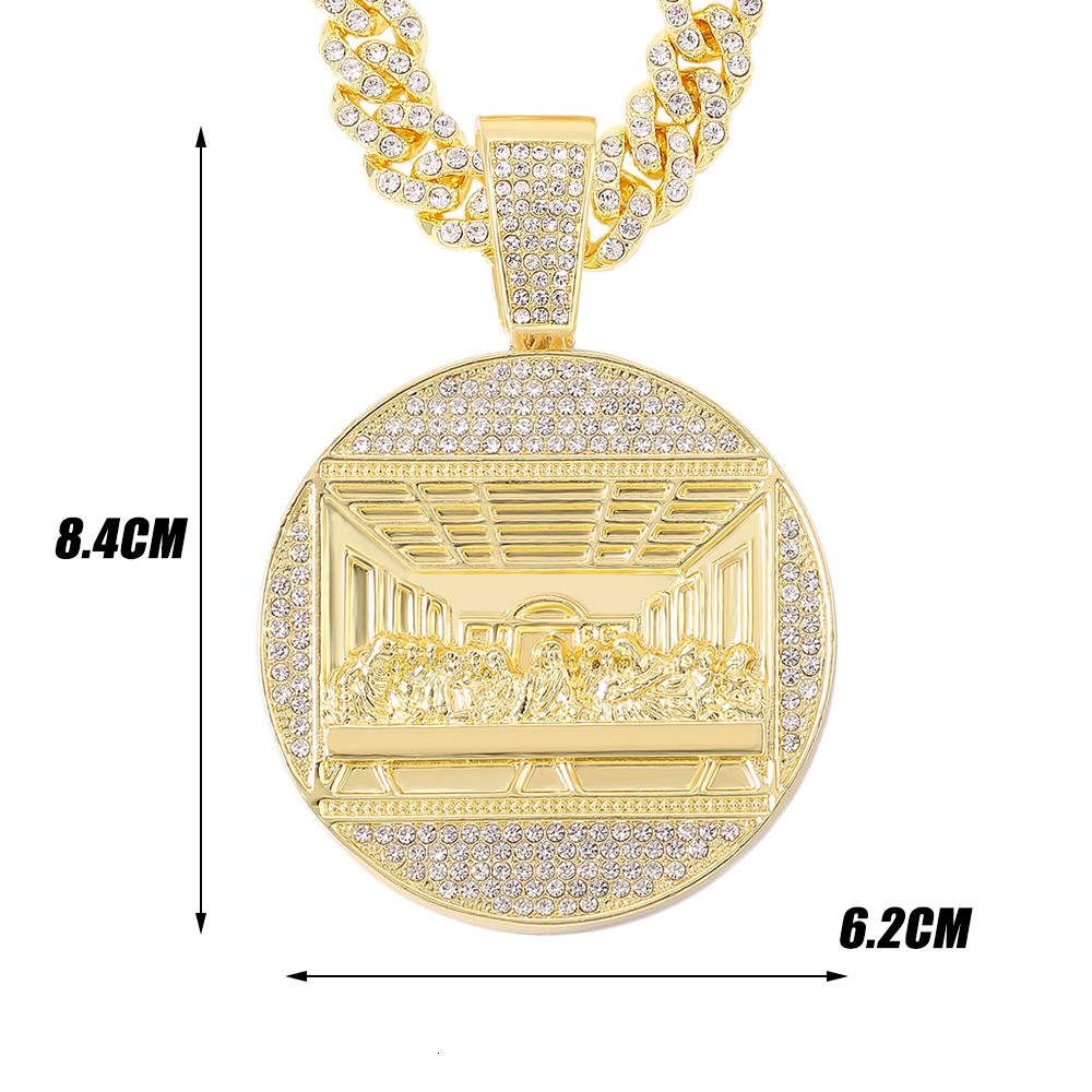 Pendant Necklaces Full Drilling Last Supper Pendant Necklace Men's Jewelry Iced Out Cuban Link Necklaces Fashion Men Hip Hop Jewelry Men Chain 23