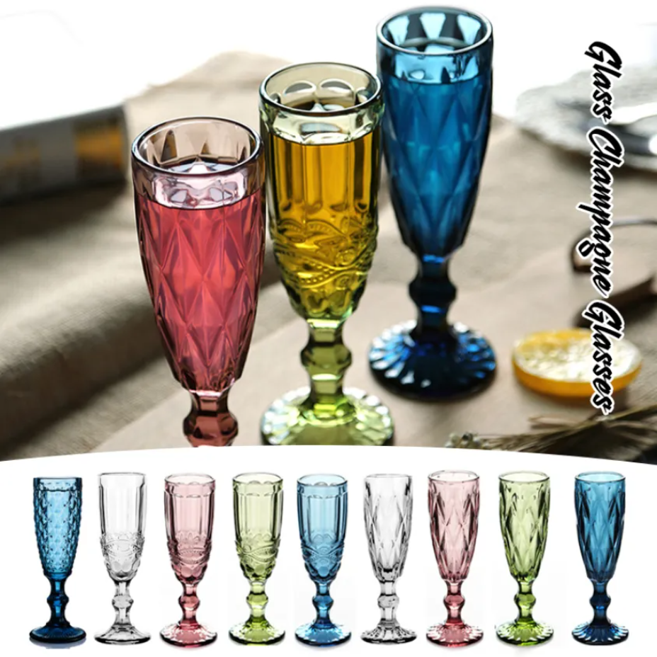 

150ml Vintage Embossed Red Wine Glass Goblet Red Wine Juice Cups Wedding Party Champagne Flutes Goblet For Bar Restaurant Home GG0705, Green