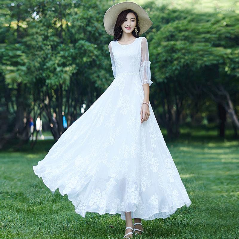 Party Dresses Long Maxi Dress For Women O-neck Half Sleeve Chiffon 2023 Spring Summer Elegant White Lace Beach Vestidos 
Party Dresses Long Maxi Dress For Women O-neck Half Sleeve Chiffon 2023 Spring Summer Elegant White Lace Beach Vestidos