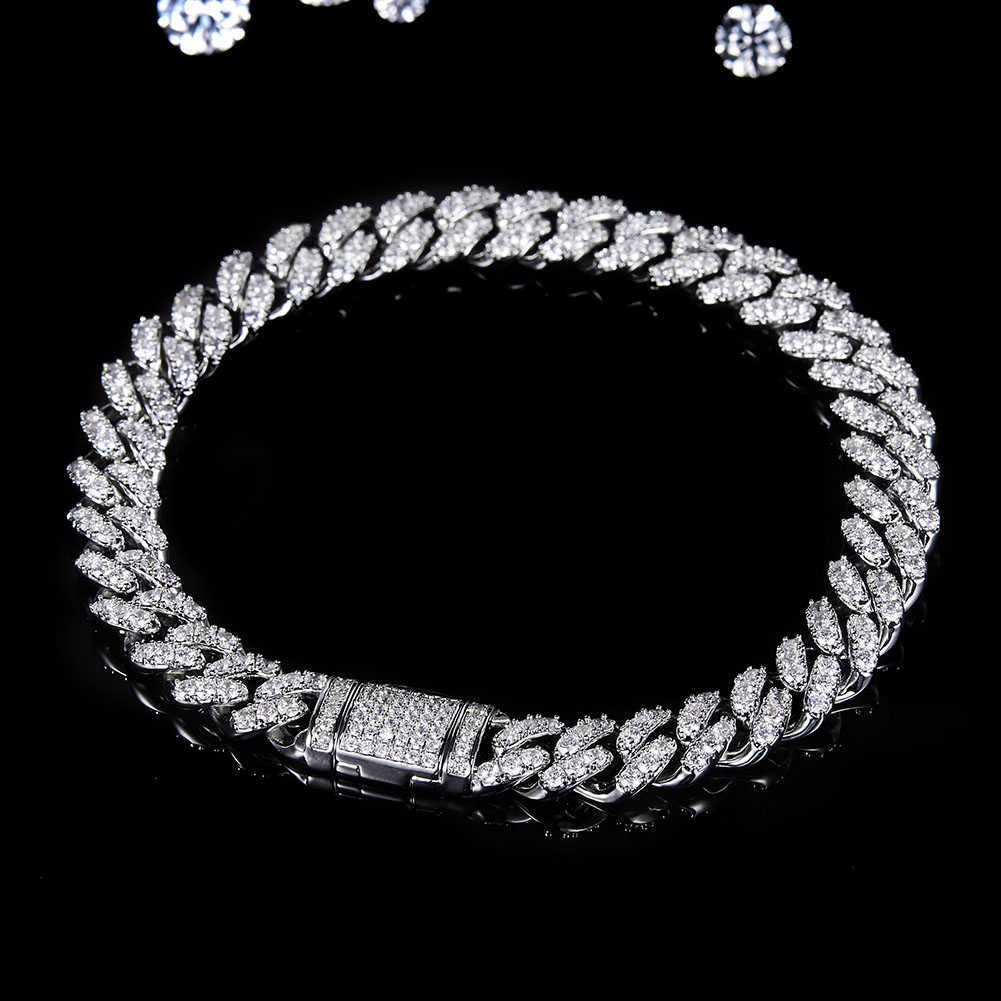 RINNTIN SMB07 Jewelry Cuban k Chain Sterg Sier DE Color Moissanite Dia Bracelet