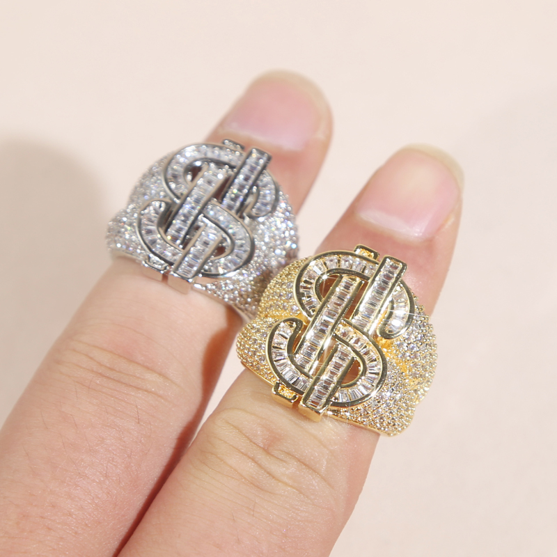 Luxury Designer Finger Ring High Quality Paved Full Cz Stone Gold Silver Color Punk Styles Hip Hop Jewelry