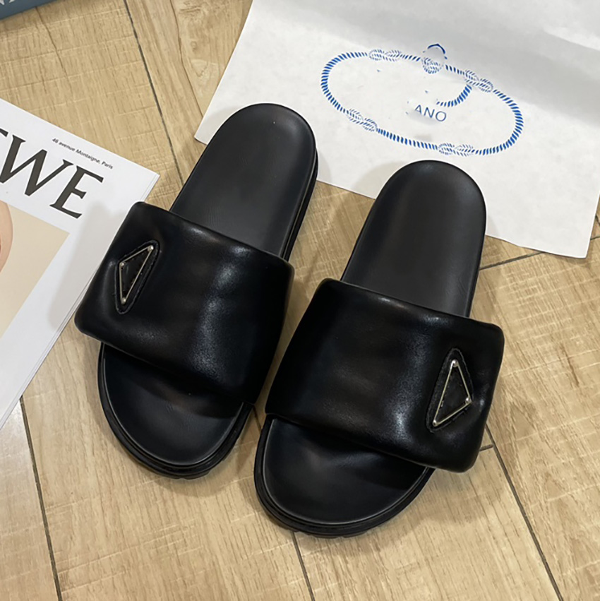 Designer slippers sandals fashion summer luxury brand women flip flops Orange genuine Triangle leather Outdoor Loafers Slide Ladies Beach Sandal SG