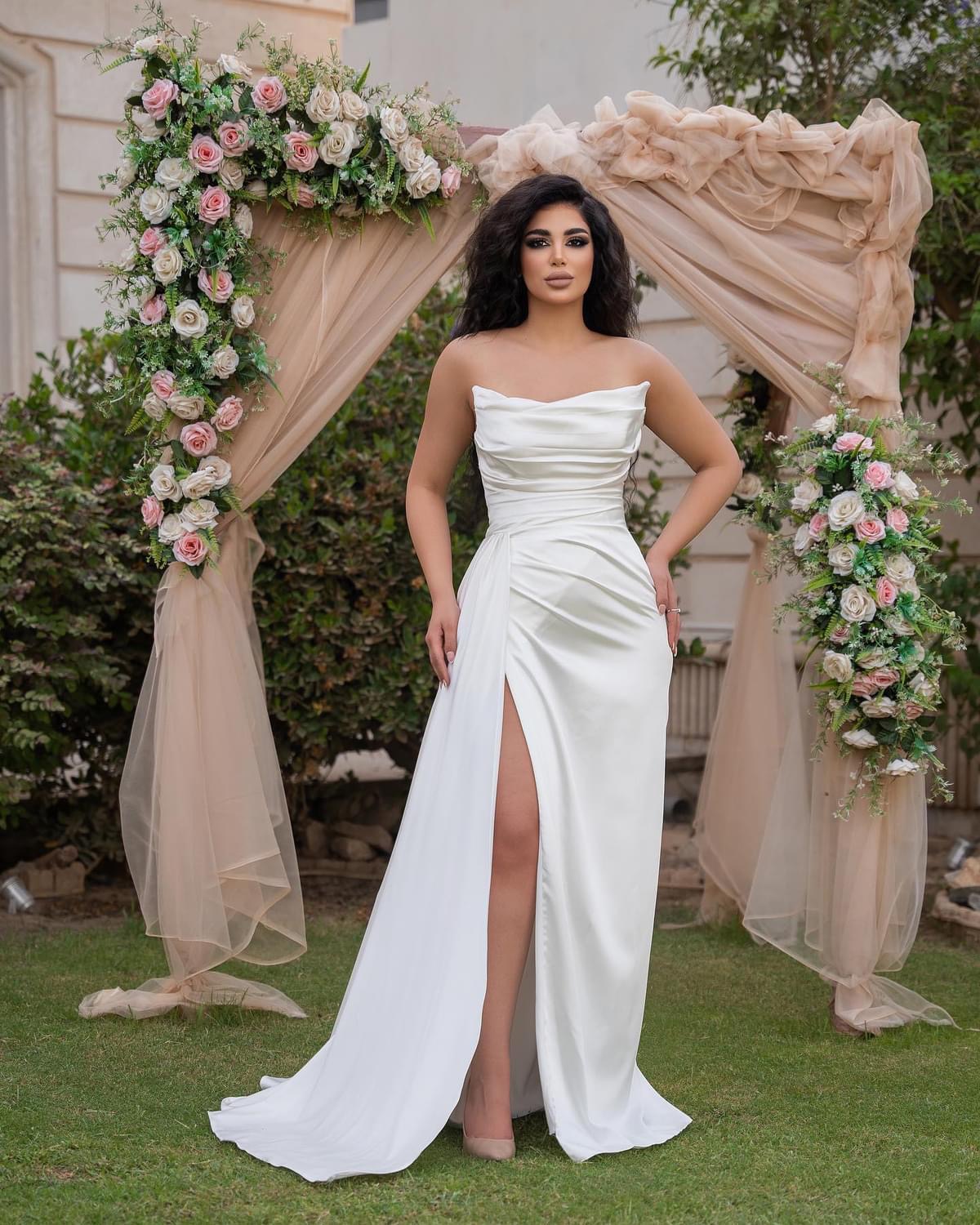 2023 Aso Ebi Simple Sheath Prom Dress Strapless Satin Evening Formal Party Second Reception Birthday Bridesmaid Engagement Gowns Dresses Robe De Soire