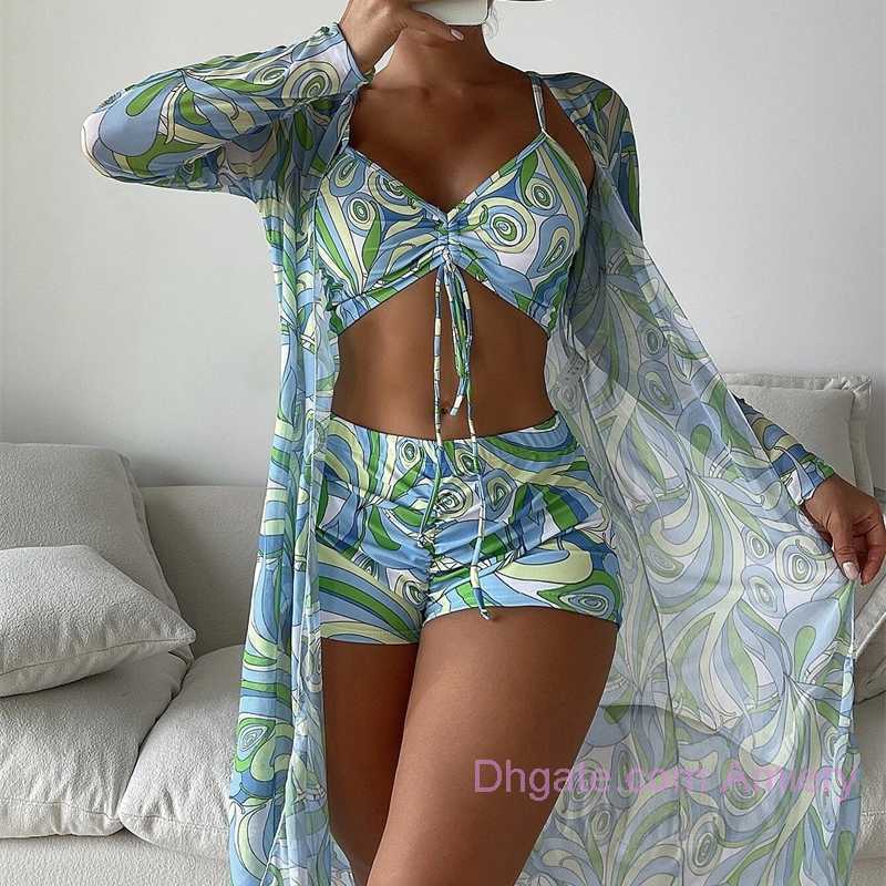 2025 Swimsuit Women's Designers Bikini Split Three Piece Set Cover Up High Waist Long Sleeve Ins Overshirt Drawstring Beach Bikinis Swimwear